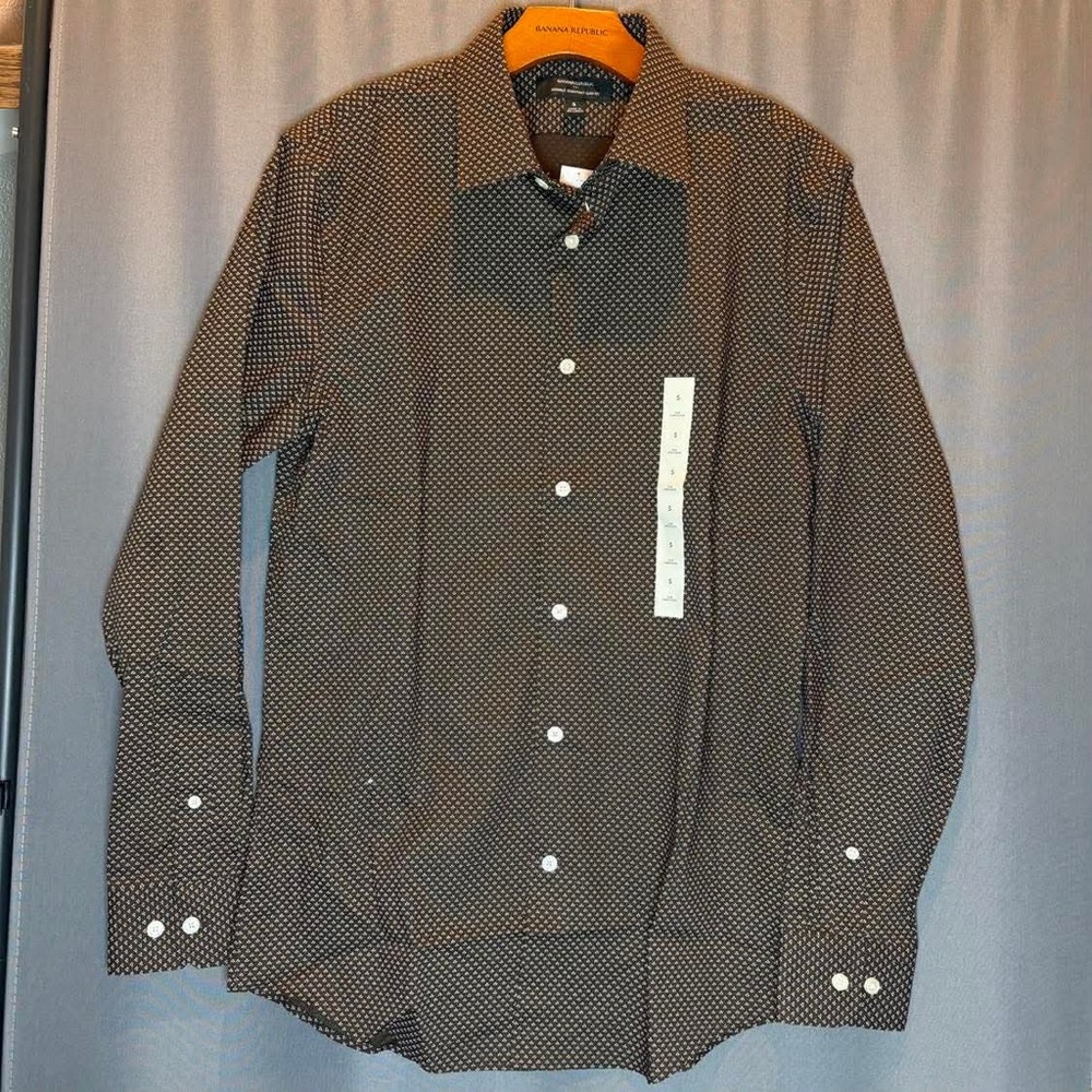 Banana Republic Men's Dark Brown Micro-Dot Dress Shirt